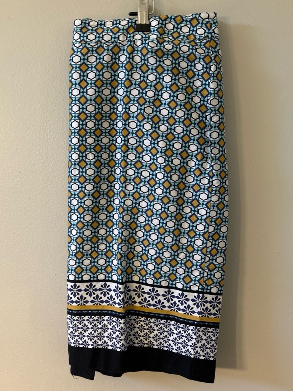 Van Heusen Blue, Mustard & White Geometric Pencil Skirt